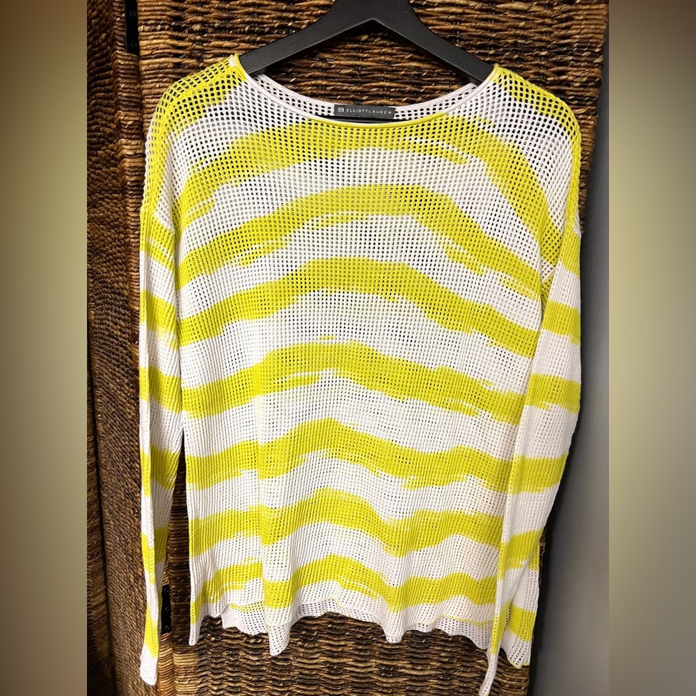 Elliott Lauren- Lemon/White Mesh Womens Shirt, 100% Cotton,Pre-Owned,Size: Small